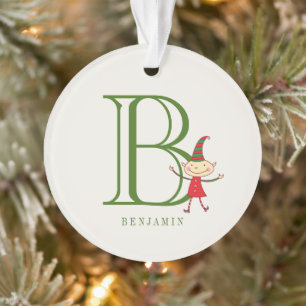 Foto van Cute Kerstmis Elf Monogram Holiday Kind Ornament
