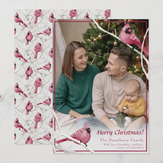 Foto van Cute Kerstmis Kardinaal Bird Feestdagenkaart (Voorkant / Achterkant)