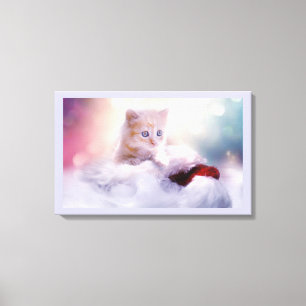 Foto van Cute Kerstmis Kitten Canvas Afdruk