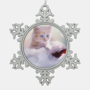 Foto van Cute Kerstmis Kitten Tin Sneeuwvlok Ornament