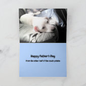 Foto van Cute Lazy White Dog Hanging out with Dad Kaart (Binnen)