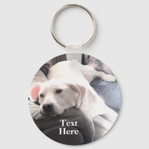 Foto van Cute Lazy White Dog Hanging out with Dad Sleutelhanger