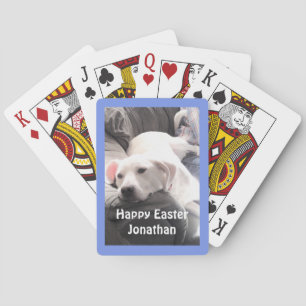 Foto van Cute Lazy White Dog met beste vriend papa Pokerkaarten