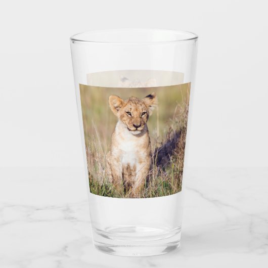 Foto van Cute lion cub in Afrika Glas (Achterkant)