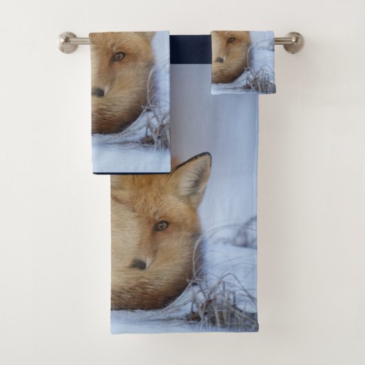 Foto van Cute Little Fox gekrompen in Winter Bad Handdoek (Insitu)