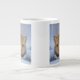 Foto van Cute Little Fox gekrompen in Winter Grote Koffiekop