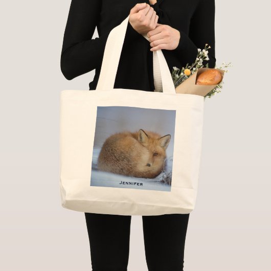 Foto van Cute Little Fox gekrompen in Winter Grote Tote Bag (Voorkant (product))
