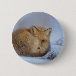 Foto van Cute Little Fox gekrompen in Winter Ronde Button 5,7 Cm