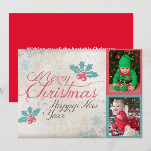 Foto van Cute Merry Kersttwein baby's Feestdagenkaart (Voorkant / Achterkant)