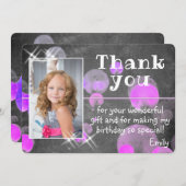 Foto van Cute Paarse Bubbles Chalkboard Girly Bedankkaart (Voorkant / Achterkant)