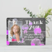 Foto van Cute Paarse Bubbles Chalkboard Girly Bedankkaart (Staand voorkant)