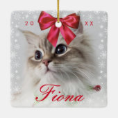 Foto van Cute Pet | Snowflake Lijst en lintbow Keramisch Ornament (Achterkant)