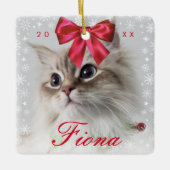 Foto van Cute Pet | Snowflake Lijst en lintbow Keramisch Ornament (Voorkant)