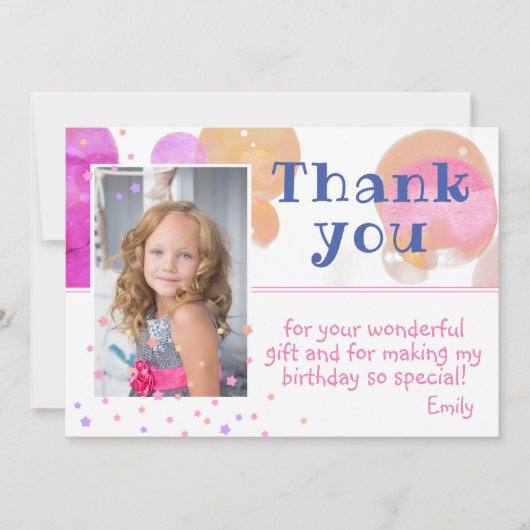 Foto van Cute Pink Bubbles Girale Bedankkaart (Voorkant)