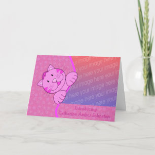 Foto van Cute Pink Cat Birth Announding Aankondiging