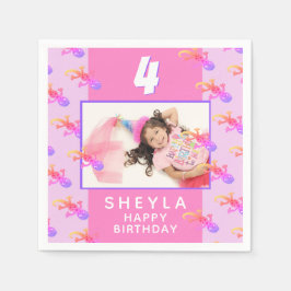 Foto van Cute Pink Gecko Lizard Kind Birthday Part Servet