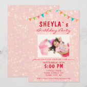 Foto van Cute Pink Glitter Girly Birthday Kaart (Voorkant / Achterkant)