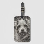 Foto van Cute Puppy Black en Whie Portret Bagagelabel (Voorkant (verticaal))