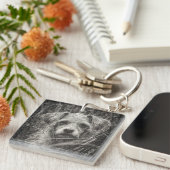 Foto van Cute Puppy Black en Whie Portret Sleutelhanger (Voorkant Rechts)