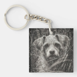 Foto van Cute Puppy Black en Whie Portret Sleutelhanger