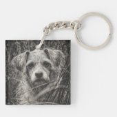 Foto van Cute Puppy Black en Whie Portret Sleutelhanger (Achterkant)