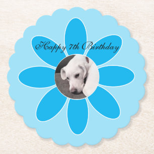 Foto van Cute Puppy Dog in Blue Flower Lijst Kartonnen Onderzetters