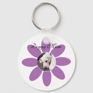 Foto van Cute Puppy Dog in Paars Bloed Lijst Sleutelhanger