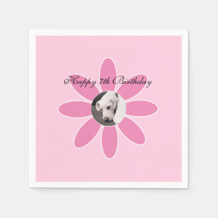 Foto van Cute Puppy Dog in Roze Bloem Lijst Servet