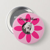Foto van Cute Puppy Dog in Roze Mum Lijst Button (Voorkant /achterkant)