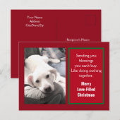 Foto van Cute Puppy Dog met Pap Red Kerstmis Feestdagenkaart (Voorkant / Achterkant)