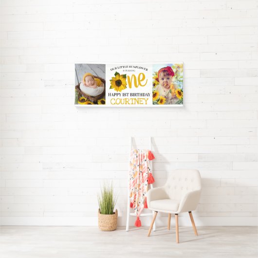 Foto van Cute Sunflower 1st Birthday Spandoek (Insitu)