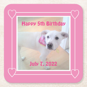 Foto van Cute Sweet White Puppy Dog Face Pink Kartonnen Onderzetters