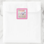 Foto van Cute Sweet White Puppy Dog Face Pink Vierkante Sticker (Tas)