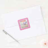 Foto van Cute Sweet White Puppy Dog Face Pink Vierkante Sticker (Envelop)