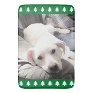 Foto van Cute White Dog Green Kerstbomen Bath Badmat