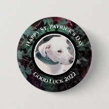 Foto van Cute White Dog Green Shamrocks Clovers