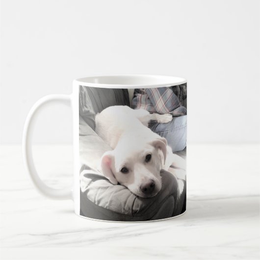 Foto van Cute White Dog Hangen uit met papa Coffe Koffiemok (Links)