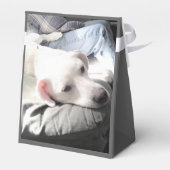 Foto van Cute White Dog Hanging Out with Dad Bedankdoosjes (Achterkant)