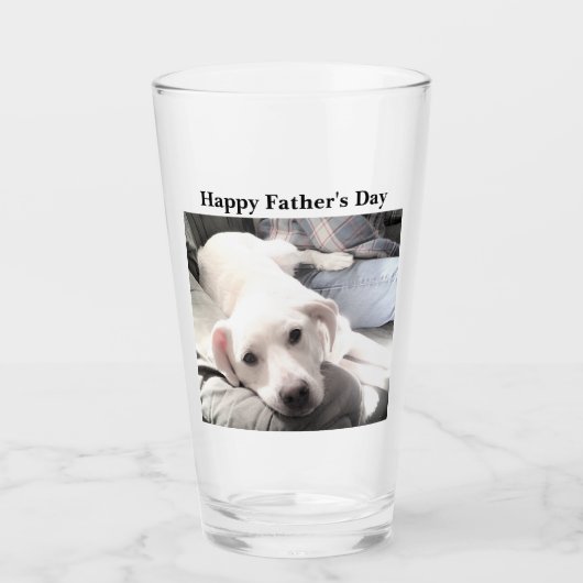 Foto van Cute White Dog Hanging Out with Dad Glas (Voorkant)