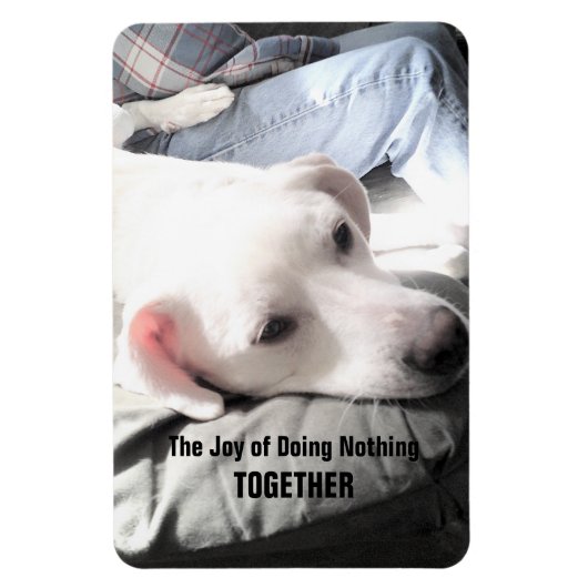 Foto van Cute White Dog Hanging Out with Dad Magneet (Verticaal)
