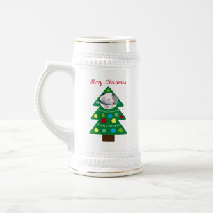 Foto van Cute White Dog in de kleurrijke kerstboom Bierpul