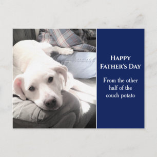 Foto van Cute White Dog met beste vriend papa Blue Briefkaart