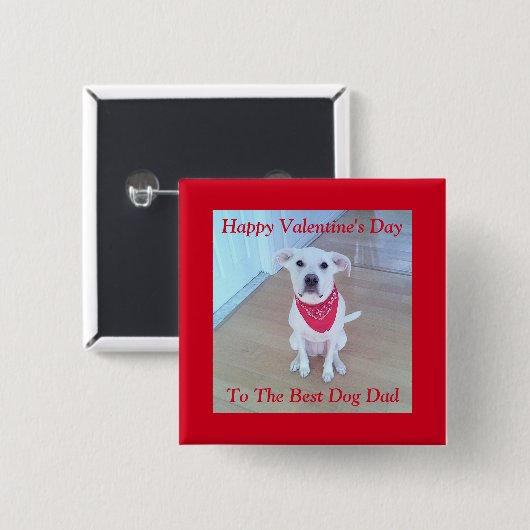 Foto van Cute White Dog met Funny Ears Red Button (Voorkant /achterkant)