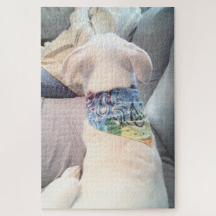 Foto van Cute White Dog met kleurrijk varken Legpuzzel
