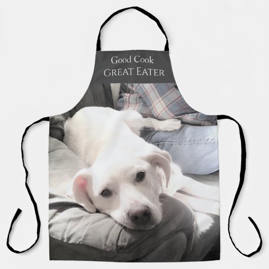 Foto van Cute White Dog met papa Good Cook Funny Schort (Voorkant)