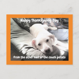 Foto van Cute White Dog met papa Thanksgiving Briefkaart