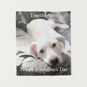 Foto van Cute White Dog met papa Valentijnsdag Wandkleed