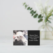 Foto van Cute White Dog op Couch Black Visitekaartje (Staand voorkant)