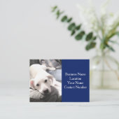Foto van Cute White Dog op de Couch Navy Blue Visitekaartje (Staand voorkant)