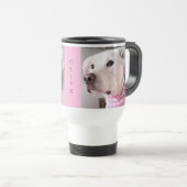 Foto van Cute White Dog Personalize with name roze Reisbeker (Voorkant rechts)